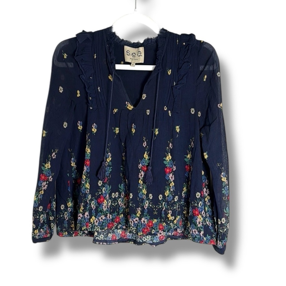 Sea New York Navy with Floral Long Sleeve